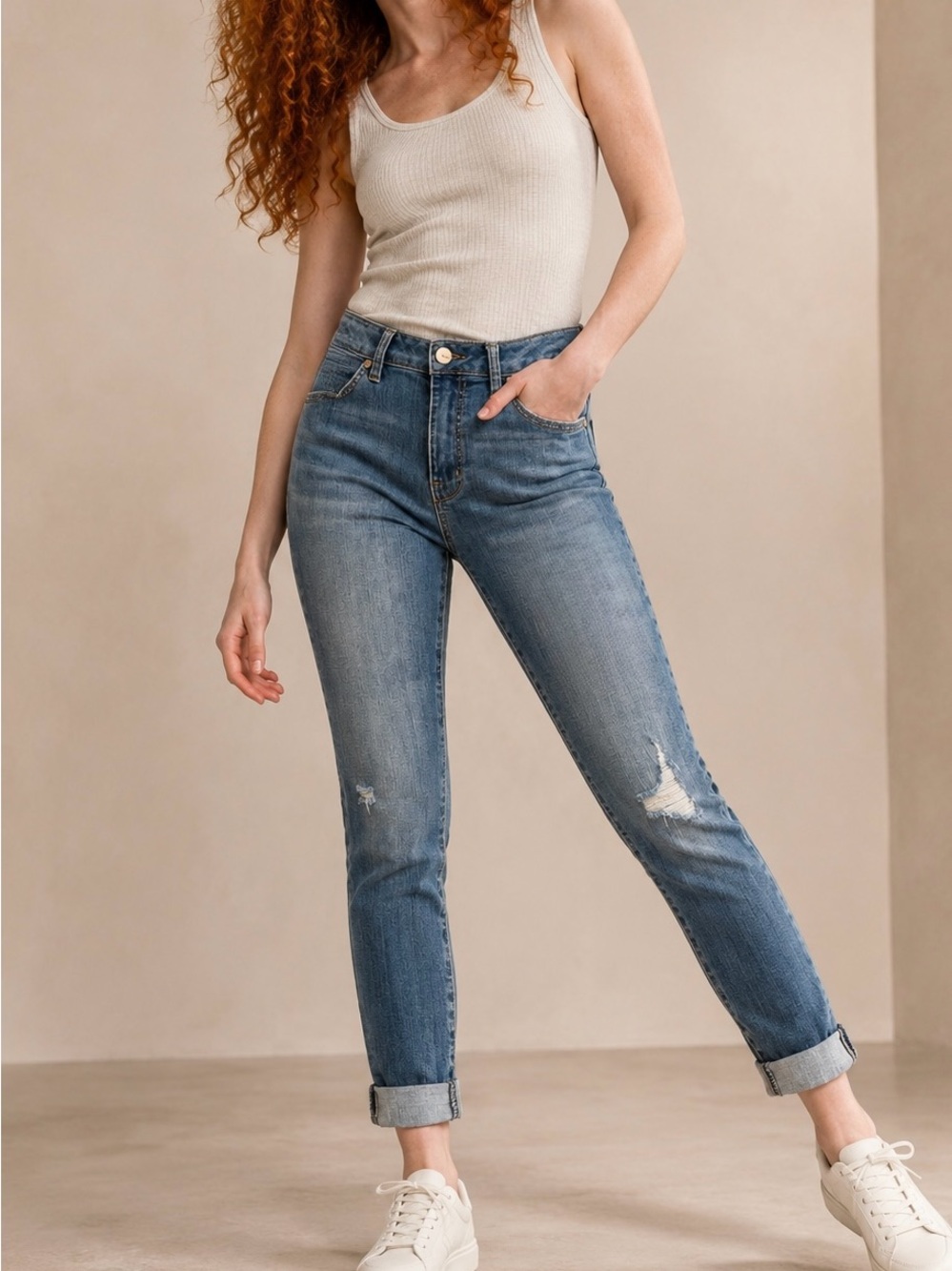 1822 Denim Vintage Ankle Skinny Jeans Blue Distressed Cuffed - Size 8 - NWT